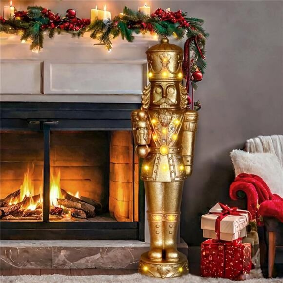 4-Ft. Prelit Metallic Gold Nutcracker Statue with LED Lights, 3D Light up Resin - Picture 2 of 7